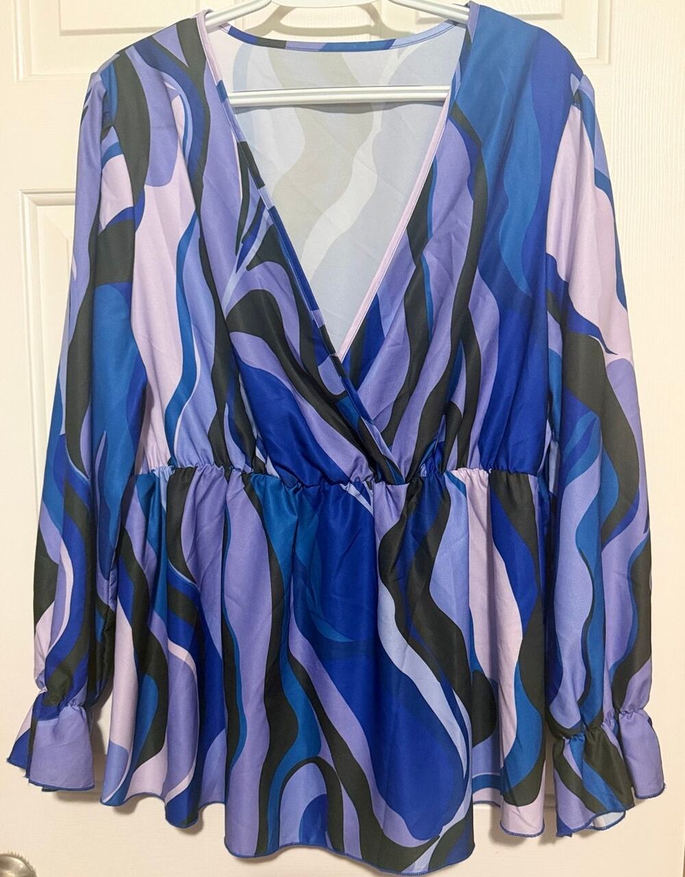 Shein‎ Curve Women's Purple Blue Black V-Neck Long Sleeve Blouse Size 2XL